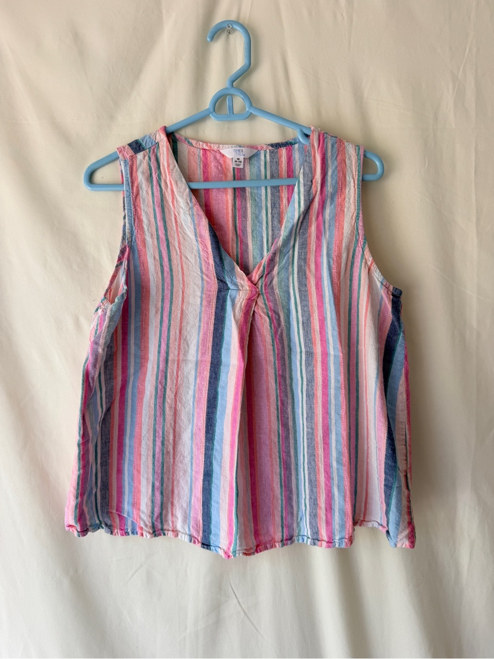 Time and Tru Pink Multi-Stripe V-Neck Sleeveless Tank